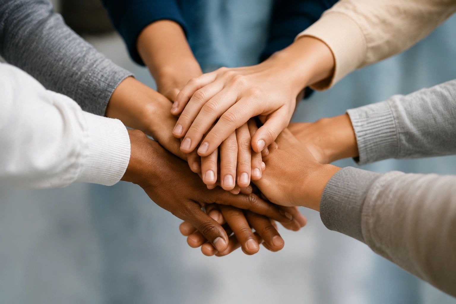 Our Mission — diverse hands stacked together
